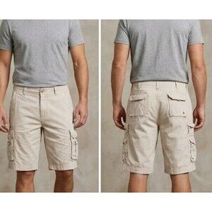 Iron Jeans Shorts Size 34 Beige Cargo Slash Pockets